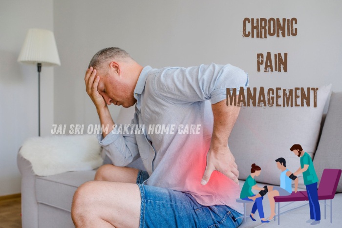 Man experiencing severe back pain at home, illustrating the need for chronic pain management services provided by Jai Sri Ohm Sakthi Home Care in Coimbatore, offering specialized home-based physiotherapy for effective pain relief