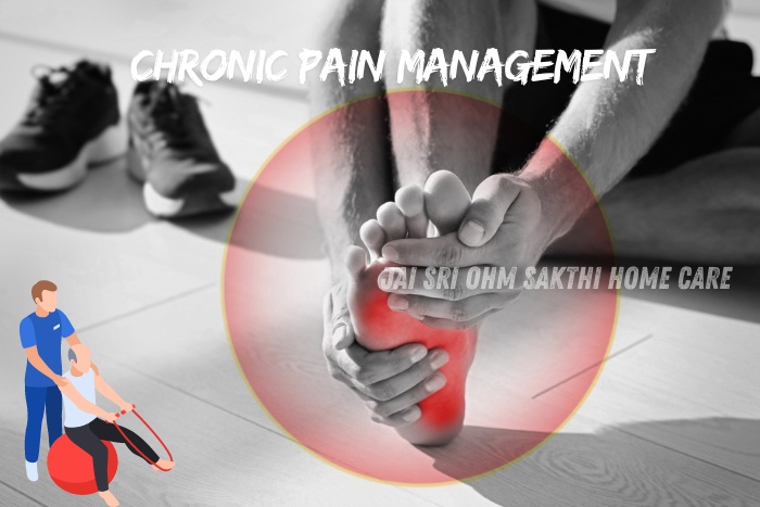 Man experiencing foot pain, illustrating chronic pain management strategies provided by Jai Sri Ohm Sakthi Home Care in Coimbatore, highlighting effective home care physiotherapy treatments for pain relief
