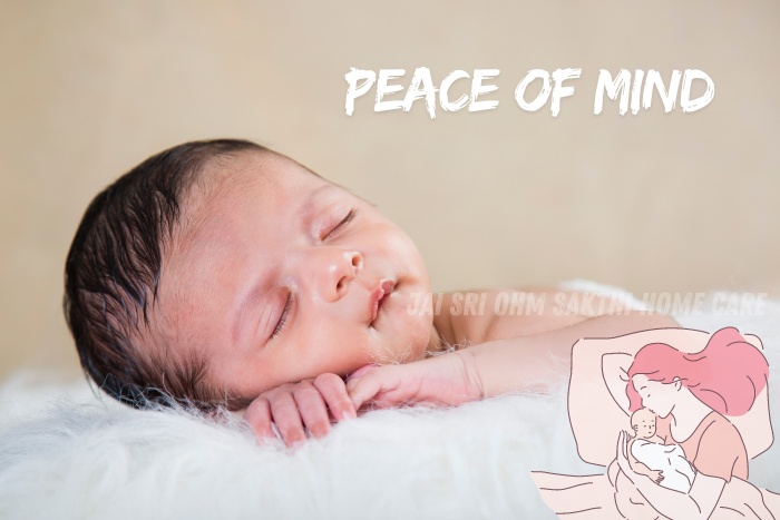 Peaceful sleeping baby, symbolizing the peace of mind provided by Jai Sri Ohm Sakthi Home Care's reliable baby care services in Coimbatore