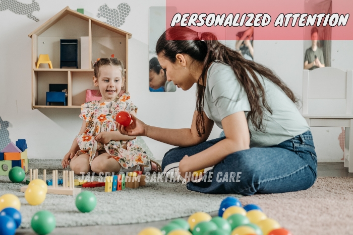 Professional caregiver providing personal attention to a happy child in a safe environment  Jai Sri Ohm Sakthi Home care in coimbatore